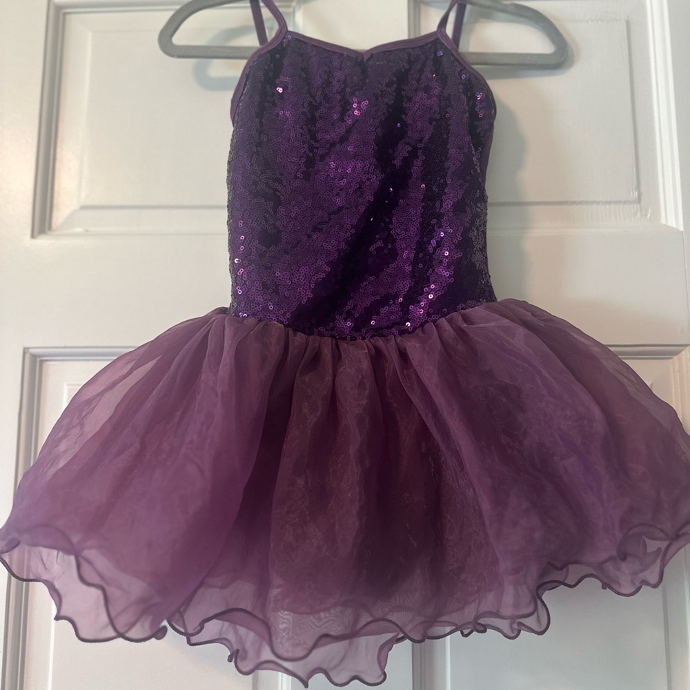 Purple Sequin Dance Costume with Tulle Skirt
